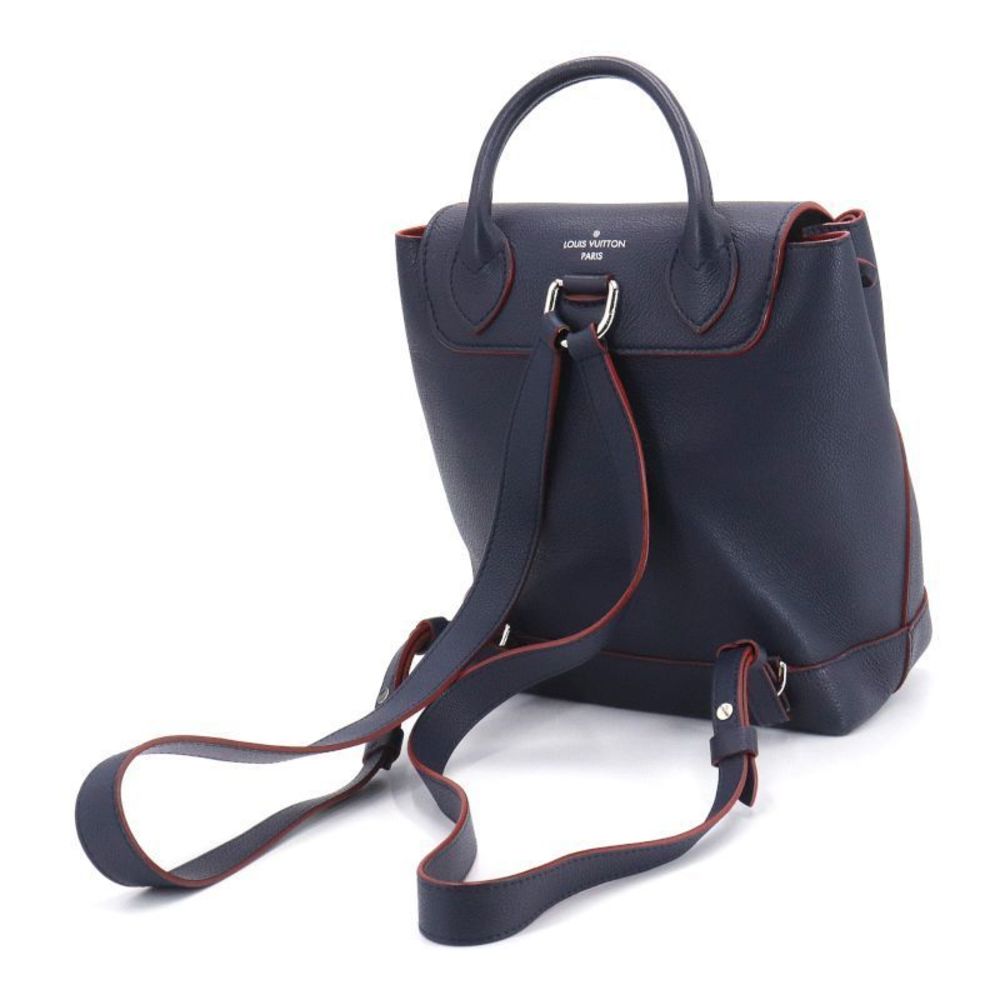 Louis Vuitton Navy Blue Leather Backpack Tote with Red Trim